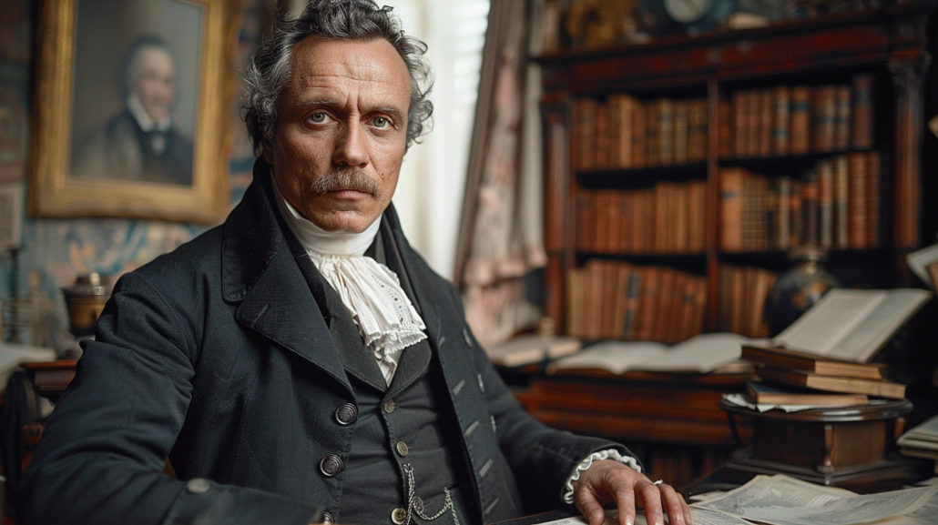 Christoph Wilhelm Hufeland, Arzt und Naturheilkundler, dargestellt in einem Arbeitszimmer des 19. Jahrhunderts